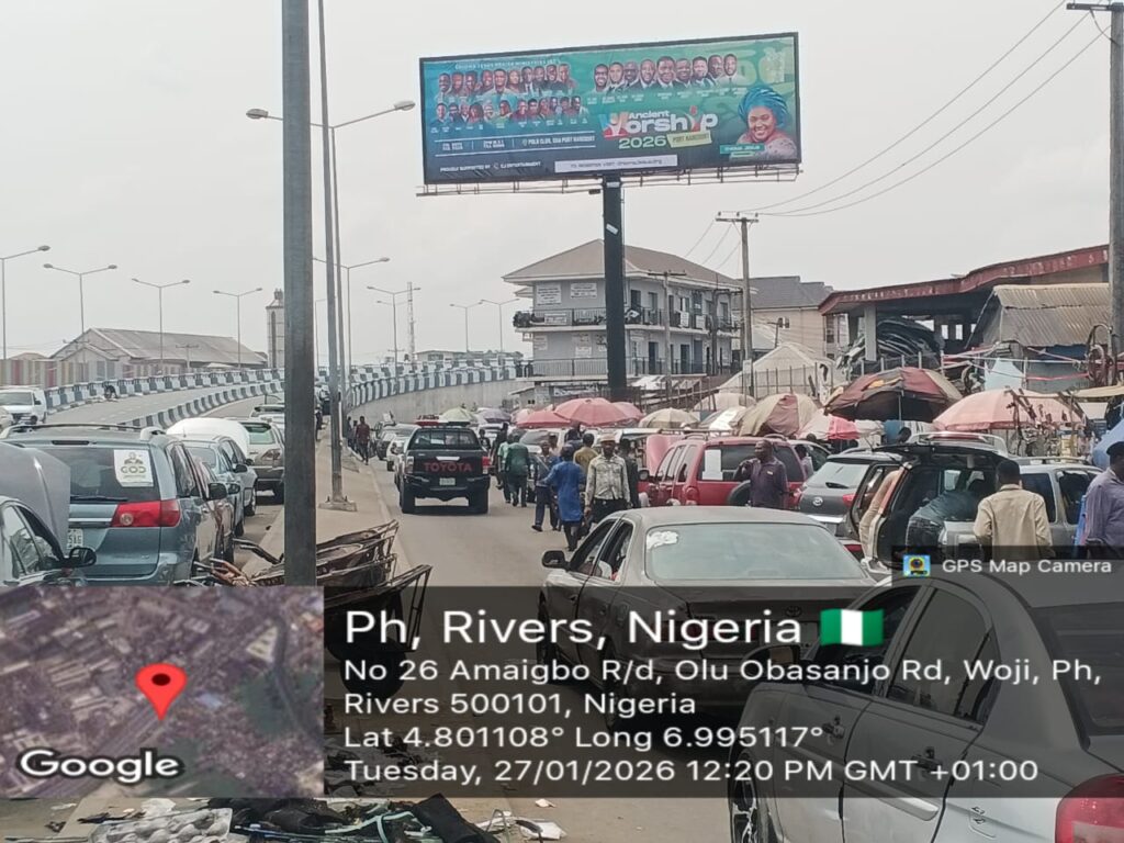 Unipole Billboard Advertising at Ikoku Spare Parts Market, Olu-Obasanjo Way, Port Harcourt, FTF Ojoto Roundabout
