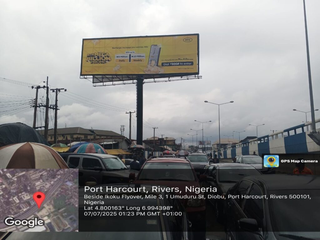 Unipole Billboard Advertising at Ikoku Spare Parts Market, Olu-Obasanjo Way, Port Harcourt, Facing Water Lines