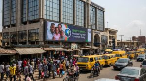 A street view of a bank building