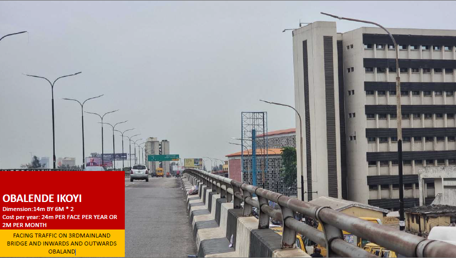 Double Face Billboard at Obalende Ikoyi Facing 3rd Mainland Bridge Traffic, Lagos (2 Faces)