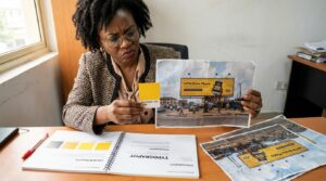 A woman auditing Billboard Creative for consistency