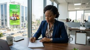 A lady writing on a checklist note