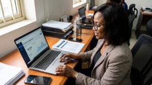 A woman monitoring the following metrics for QR code