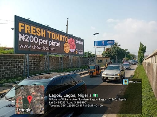 Billboard at Iponrin, Surulere, Lagos (FTF Fadeyi, Jibowu, Ojuelegba FTT Eko Bridge).