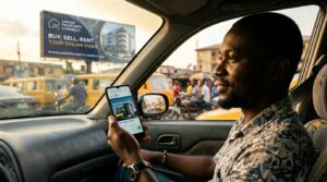 A man looking at an ad on his phone