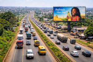An  aerial or elevated view of the Lagos-Ibadan Expressway approaching Ibadan