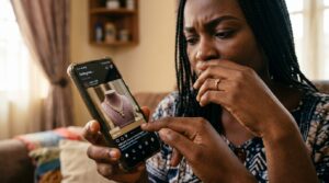 A woman scrolling through Instagram's feed