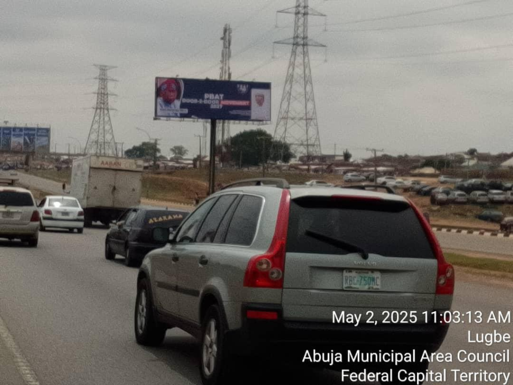 Unipole Billboard Advertising at Lugbe Car Wash, Airport Road, Abuja, Facing City Gate